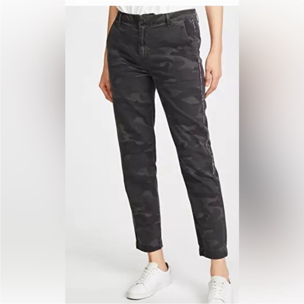 Sundry Le Soleil‎ Anthropologie Camo Straight Leg Jeans with Crystal Stripe
